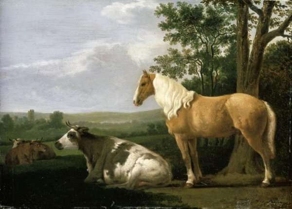 A Horse And Cows In A Landscape by Baroque