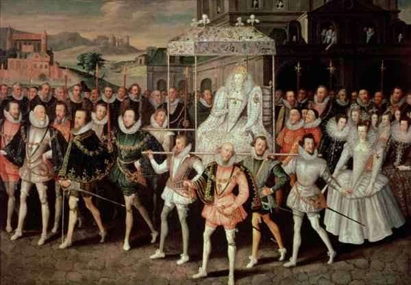 Queen Elizabeth I 1533-1603 being carried in Procession Eliza Triumphans c.1601 by Baroque