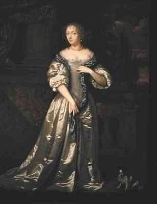 Portrait of Lady Philippa Stanton and her Dog Standing on a Terrace by a Sculpted Frieze by Baroque