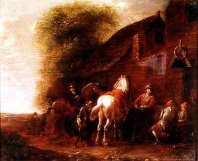 Horsemen outside a village inn by Baroque