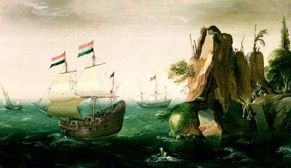 A Dutch Merchant Ship off a Rocky Coast by Baroque