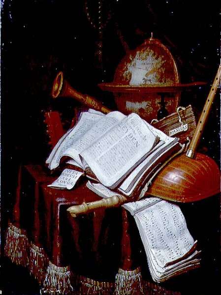 Vanitas with a globe, musical scores and instruments, 1692 by Baroque
