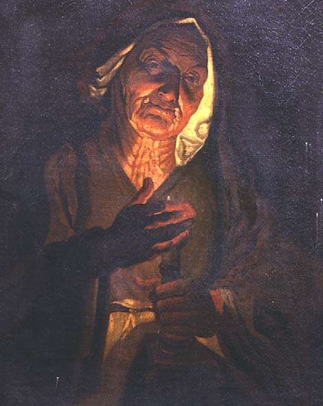An old woman holding a candle by Baroque