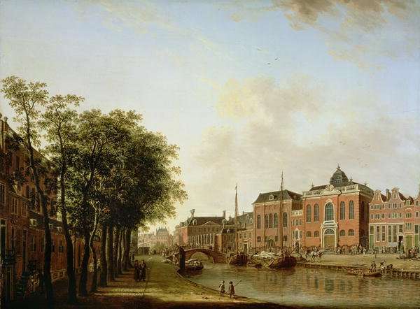 The Houtegracht, now the Jonas Daniel Meijerplein, Amsterdam, with the Ashkenazi Synagogues, the Arsenal, the Portuguese Synagogue and Sailing Barges by Baroque