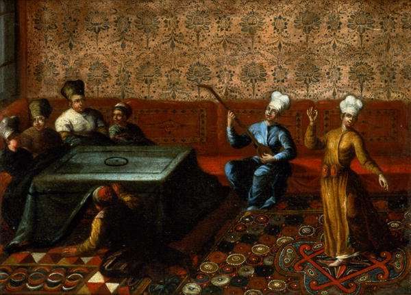 Figures Gathered Round a Kursi with a Musician and a Dancer Performing before Them by Baroque