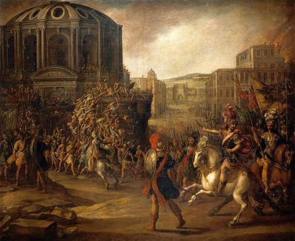 Battle Scene with a Roman Army Besieging a Large City by Giovanni Francesco Guercino (BARBIERI)