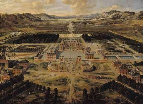 Perspective view of the Chateau, Gardens and Park of Versailles seen from the Avenue de Paris, 1668 by Baroque