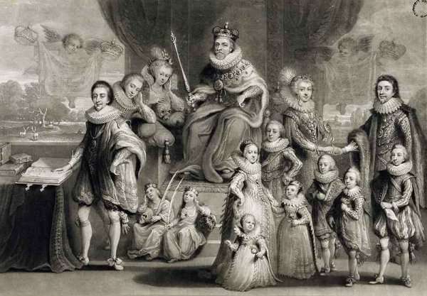 His Majesty James I and his Royal Progeny together with the Family of the King of Bohemia, engraved by Charles Turner 1773-1857, 1814 by Baroque