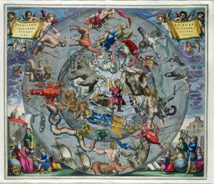 Tycho Brahe (1546-1601), detail from a map showing his system of planetary orbits, from 'The Celestial Atlas, or The Harmony of the Universe'