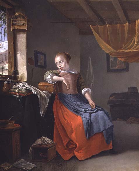 A Seated Woman in an Interior Gazing out of the Window