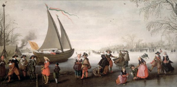 Skaters and a golf party on the ice