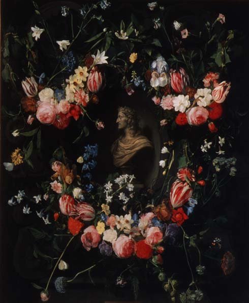 Garland of flowers surrounding a marble bust of Archduke Leopold Guglielmo, c.1647