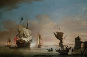 The Morning Gun two-decker man-o-war with other ships