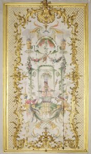 A Crested Crane a Peacock a Macaw a Shelduck and Markhors panel from the bedroom of Louis Henri I 1692-1740 Prince de Conde