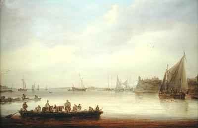 A River Landscape with a Ferry Boat