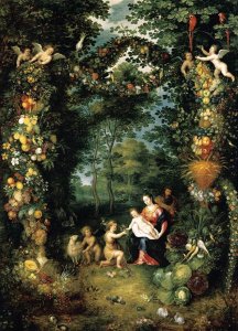 Virgin and Child with Infant St John in a Garland of Flowers 1630s