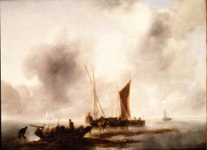 A Frozen River Landscape with Travellers on a path