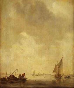 A River Scene with Fishermen Laying a Net