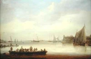 A River Landscape with a Ferry Boat